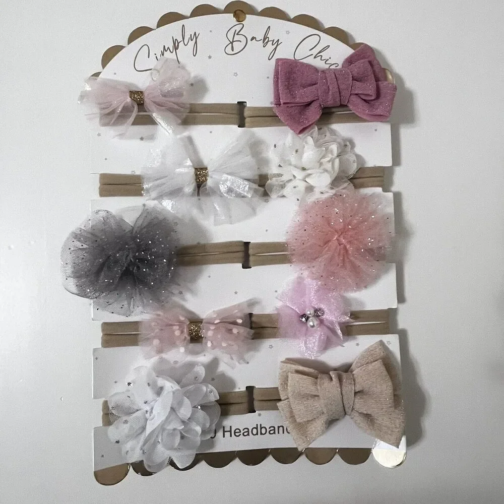 Danbar Simply Baby Chic Hair Bow Headbands Set of 10 NEW